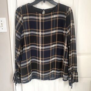 Vero Moda Tie Sleeve Crewneck Plaid Blouse